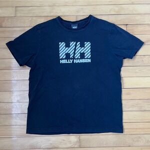 Helly Hansen Mens XL Navy Blue Graphic Logo Short Sleeve T-Shirt HH Striped